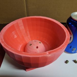Incense Large Dish color red made of PLA, alongside a can for scale, with incense sticks visible inside the dish.